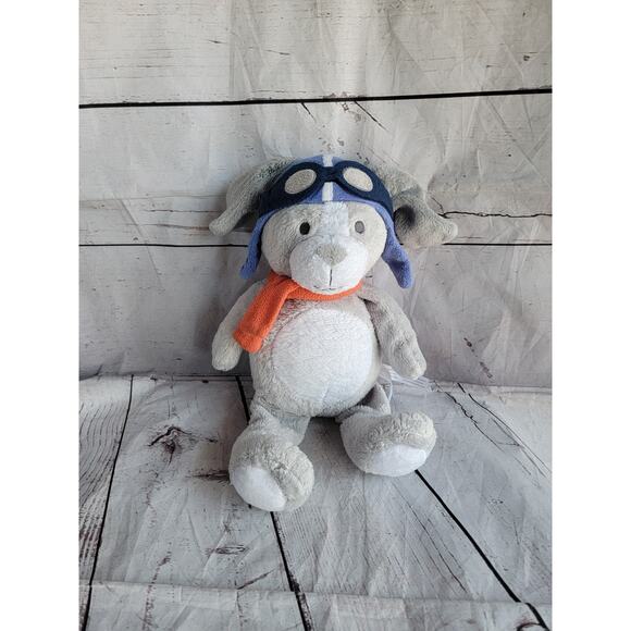 Carter's Take Flight Aviator Puppy Dog Plush Lovey Pilot Gray Blue Stuffed 13 In - Picture 1 of 7